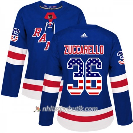 Dame Ishockey New York Rangers Tröja Mats Zuccarello 36 Adidas 2017-2018 Blå USA Flag Fashion Authentic